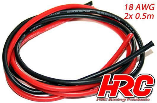 HRC Racing - HRC9551 - Câble - 18 AWG / 0.8mm2 - Argent (150 x 0.08) - Rouge et Noir (0.5m chaque)