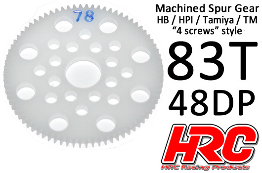 HRC Racing - HRC74883P - Spur Gear - 48DP - Low Friction Machined Delrin - HPI/HB/Tamiya Style -  83T
