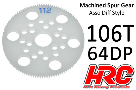 HRC Racing - HRC764106A - Spur Gear - 64DP - Low Friction Machined Delrin - Diff Style - 106T