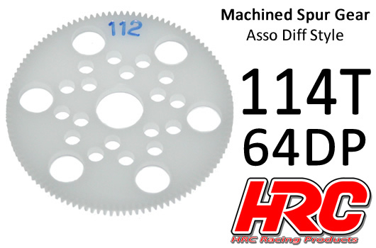 HRC Racing - HRC764114A - Spur Gear - 64DP - Low Friction Machined Delrin - Diff Style - 114T