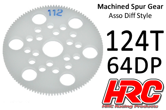 HRC Racing - HRC764124A - Spur Gear - 64DP - Low Friction Machined Delrin - Diff Style - 124T