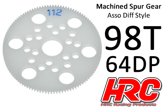 HRC Racing - HRC76498A - Spur Gear - 64DP - Low Friction Machined Delrin - Diff Style -  98T