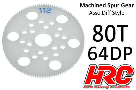 HRC Racing - HRC76480A - Spur Gear - 64DP - Low Friction Machined Delrin - Diff Style -  80T