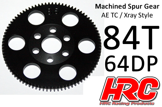 HRC Racing - HRC76484X - Spur Gear - 64DP - Low Friction Machined Delrin - Xray/AE/TM Style -  84T