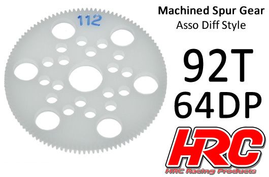 HRC Racing - HRC76492A - Spur Gear - 64DP - Low Friction Machined Delrin - Diff Style -  92T
