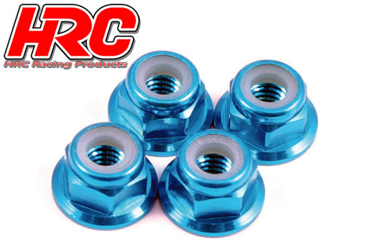 HRC Racing - HRC1051BL - Ecrous de roues - M4 nylstop flasqué - Aluminium - Bleu (4 pces)