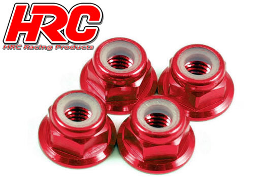HRC Racing - HRC1051RE - Radmuttern - M4 nyloc geflanscht - Aluminium - Rot (4 Stk.)