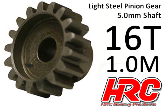 HRC Racing - HRC71016 - Pinion Gear - 1.0M / 5mm Shaft - Steel - Light - 16T