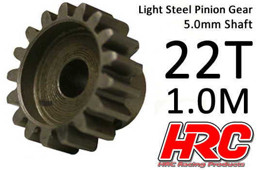 HRC Racing - HRC71022 - Pinion Gear - 1.0M / 5mm Shaft - Steel - Light - 22T