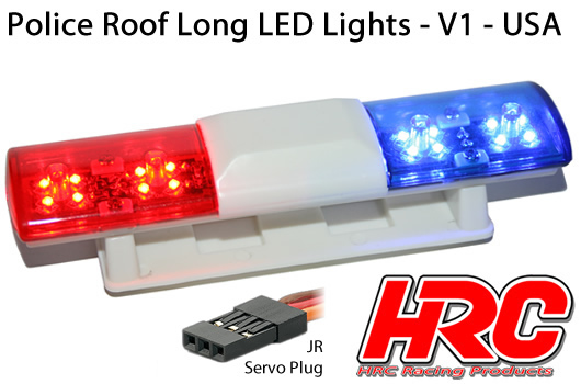 HRC Racing - HRC8731U - Set d'éclairage - 1/10 TC/Drift - LED - Prise JR - Barre de toit Police V1 - 6 modes de clignotement (Bleu / Rouge)
