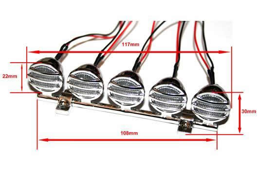 Light Kit - 1/10 or Monster Truck - LED - JR Plug - Roof or bumper Light Bar (chrome mounts included)