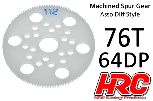 HRC Racing - HRC76476A - Spur Gear - 64DP - Low Friction Machined Delrin - Diff Style -  76T