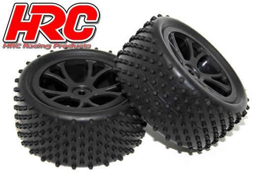 HRC Racing - HRC61105 - Pneus - 1/10 Buggy - Arrière - montés - jantes noires - 2.2" - 12mm hex - Stub Pattern (2 pces)