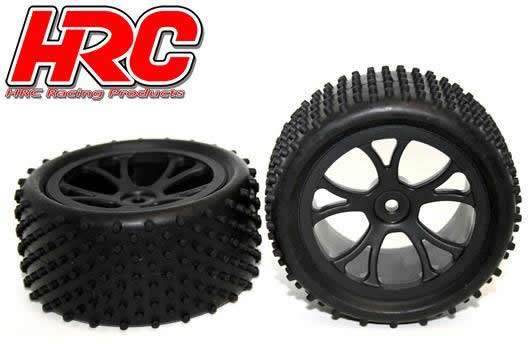 Tires - 1/10 Buggy - Rear - mounted - Black wheels - 2.2" - 12mm hex - Stub Pattern (2 pcs)