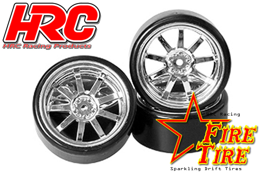 HRC Racing - HRC61040 - Reifen - 1/10 Drift - montiert - Chrome Felgen - 12mm Hex - HRC Fire Tire Funkenreifen Drift (4 Stk.)