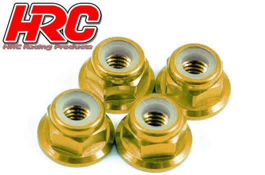 HRC Racing - HRC1051GD - Radmuttern - M4 nyloc geflanscht - Aluminium - Gold (4 Stk.)