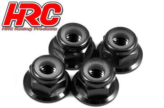 HRC Racing - HRC1051BK - Ecrous de roues - M4 nylstop flasqué - Aluminium - Noir (4 pces)