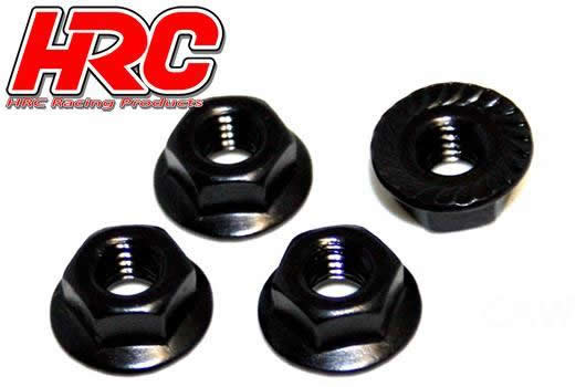 HRC Racing - HRC1052BK - Wheel Nuts -M4 serrated flanged - Steel - Black (4 pcs)