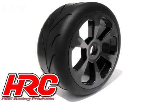 HRC Racing - HRC60804BK - Tires - 1/8 Buggy - mounted - Black 6-Spoke Wheels - 17mm Hex - Rally Game Radials  (2 pcs)