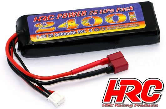 HRC Racing - HRC04224D - Battery - LiPo 2S - 7.4V 2400mAh 50C No Case  RC Car Micro - Ultra T Plug 97x35x20mm
