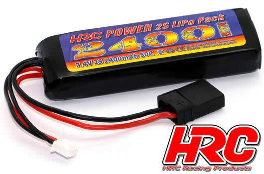 HRC Racing - HRC04224T - Battery - LiPo 2S - 7.4V 2400mAh 50C No Case RC Car Micro - TRX Plug 97x30x20mm