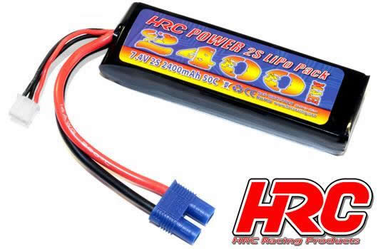 HRC Racing - HRC04224E - Battery - LiPo 2S - 7.4V 2400mAh 50C No Case RC Car Micro - EC3 Plug 97x30x20mm