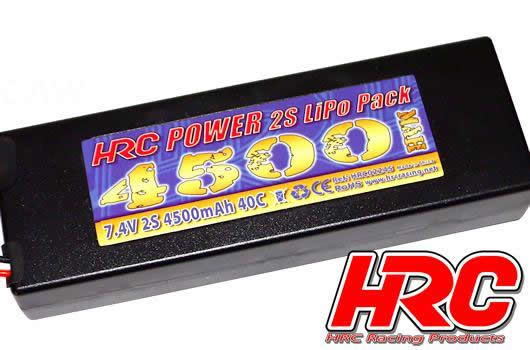 Battery - LiPo 2S - 7.4V 4500mAh 40C - RC Car - HRC Power 4500 - Hard Case - Ultra T Plug