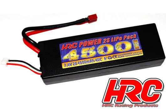Accu - LiPo 2S - 7.4V 4500mAh 40C - RC Car - HRC Power 4500 - Hard Case - Prise Ultra T