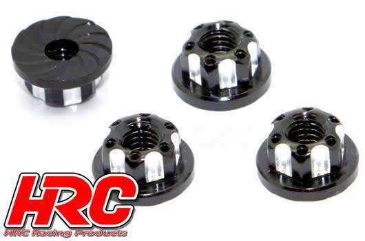 HRC Racing - HRC1053BK - Radmuttern -  M4 serrated geflanscht - Aluminium - Schwarz (4 Stk.)