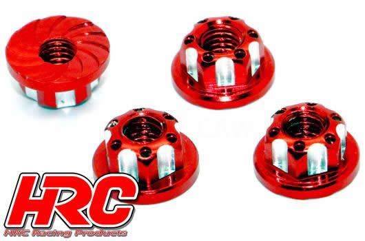 HRC Racing - HRC1053RE - Ecrous de roues  - M4 strié flasqué - Aluminium - Rouge (4 pces)