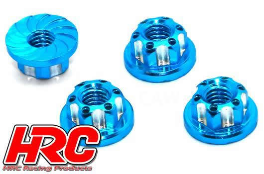 HRC Racing - HRC1053BL - Ecrous de roues - M4 strié flasqué - Aluminium - Bleu (4 pces)