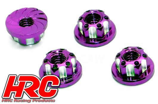 HRC Racing - HRC1053PU - Ecrous de roues - M4 strié flasqué - Aluminium - Purple (4 pces)