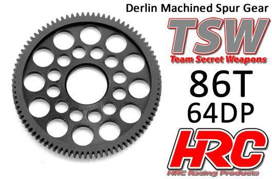 HRC Racing - HRC76486LW - Spur Gear - 64DP - Low Friction Machined Delrin - Ultra Light -   86T
