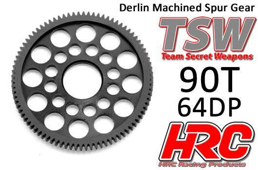 HRC Racing - HRC76490LW - Spur Gear - 64DP - Low Friction Machined Delrin - Ultra Light -   90T