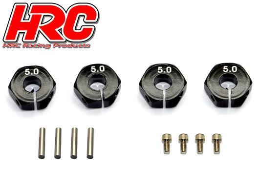 HRC Racing - HRC1082BK5 - Pièce Option - 1/10 Touring / Drift - Aluminium - Hexagones de roues 12mm - Largeur 5mm - Noir (4 pces)