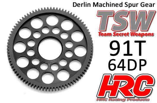 HRC Racing - HRC76491LW - Spur Gear - 64DP - Low Friction Machined Delrin - Ultra Light -   91T