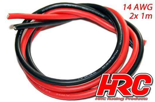 HRC Racing - HRC9531B - Câble -  14 AWG/ 2.0mm2 - Argent (400 x 0.08) - Rouge et Noir (1m chaque)