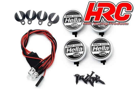HRC Racing - HRC8723A4 - Set d'?clairage - 1/10 ou Monster Truck - LED - Prise JR - Hella Cover - 4x LED Blanches