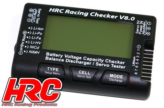 HRC Racing - HRC9372C - Analizzatore di batteria e servo - 1~8S - Controllore e bilanciatore con display percentuale (LiPo)