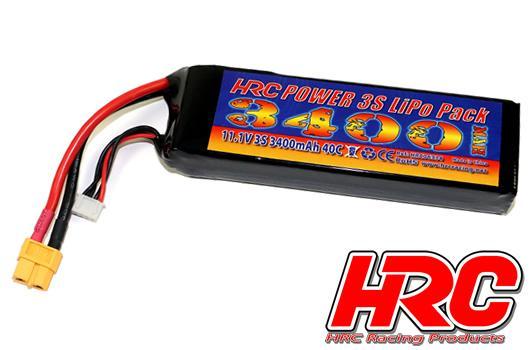 HRC Racing - HRC06334X - Battery - LiPo 3S - 11.1V 3400mAh 40C - No Case - XT60 Plug 42*21x137mm