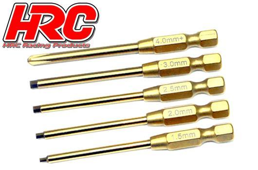 HRC Racing - HRC4054S - Tool - HEX bit set for electric screwdriver - Titanium coated - 1.5/2.0/2.5/3.0mm Hex & 4mm +
