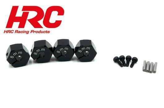 HRC Racing - HRC1082BK8 - Option Part - 1/10 Touring / Drift - Aluminum - 12mm Hex Wheel Adapter - 8mm Wide - Black (4 pcs)