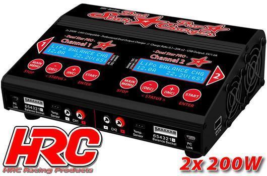 HRC Racing - HRC9362B-CH - Ladegerät - 12/230V - HRC Dual-Star PRO Charger V2.0 - 2x 200W  (400W AC) - CH VERSION
