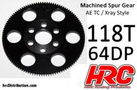 Spur Gear - 64DP - Low Friction Machined Delrin - Xray/AE/TM Style - 118T