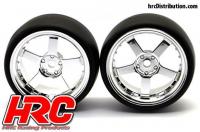 Tires - 1/10 Drift - mounted - 5-Spoke Chrome Wheels 3mm Offset - Slick (2 pcs)