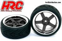 Tires - 1/10 Touring - mounted - 5-Stars Black/Chrome Wheels - 12mm hex - HRC High Grip Street-V (2 pcs)