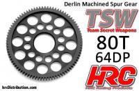 Spur Gear - 64DP - Low Friction Machined Delrin - Ultra Light -   80T