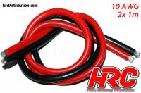 Câble - 10 AWG / 5.2mm2 - Argent (1050 x 0.08) - Rouge et Noir (1m chaque)