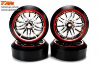 Tires - 1/10 Drift - mounted - Starlight Wheels Silver / Red - 12mm Hex - 45° - Hard (4 pcs)