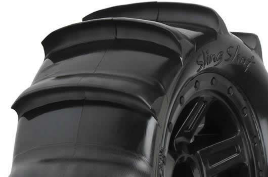 Pro-Line - PRO1010110 - Tires - 1/16 - mounted - Black Desperado Wheels - 12mm Hex - Sling Shot 2.2" (2 pcs) - for Traxxas 1/16 E-Revo